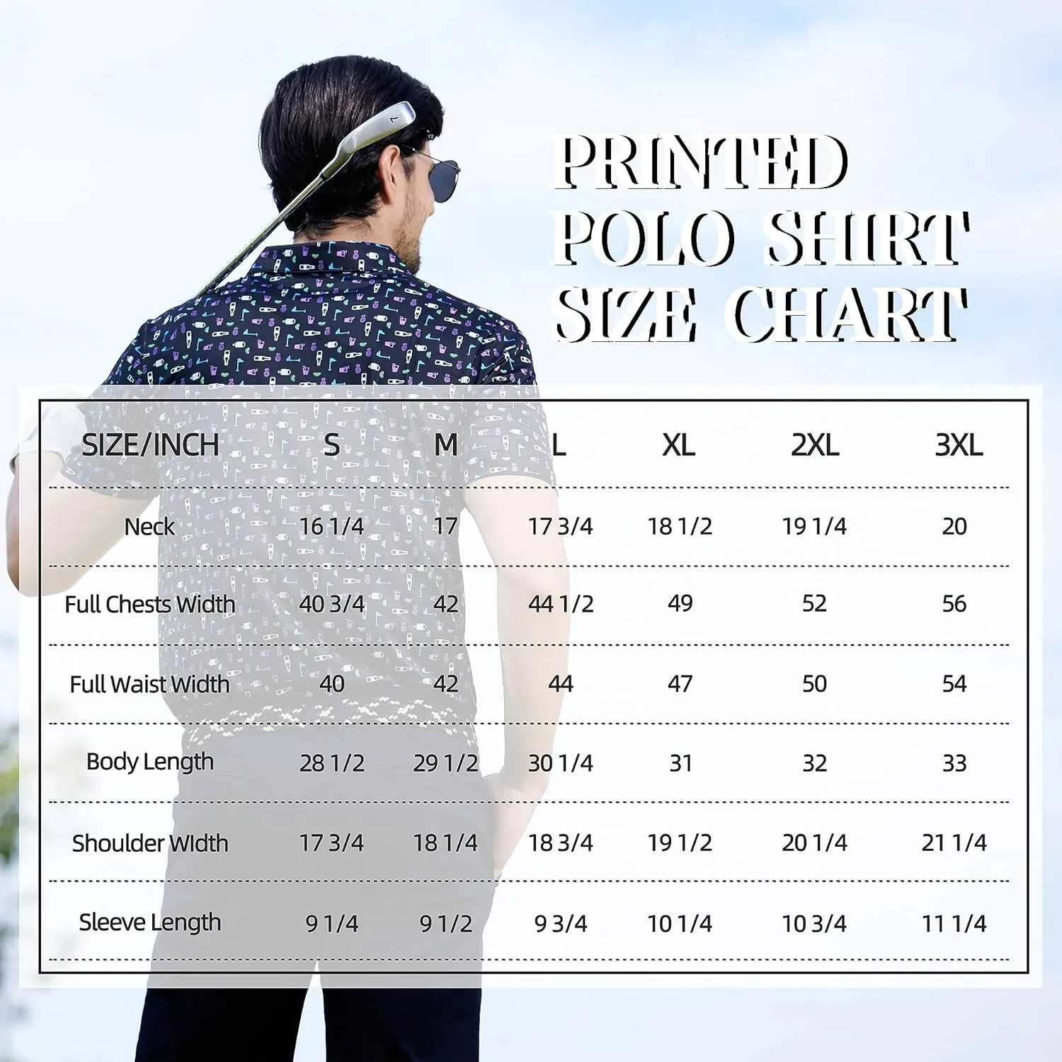 Mens Golf Shirt Moisture Wicking Dry Fit Print Performance Short Sleeve Polo Shirts for Men
