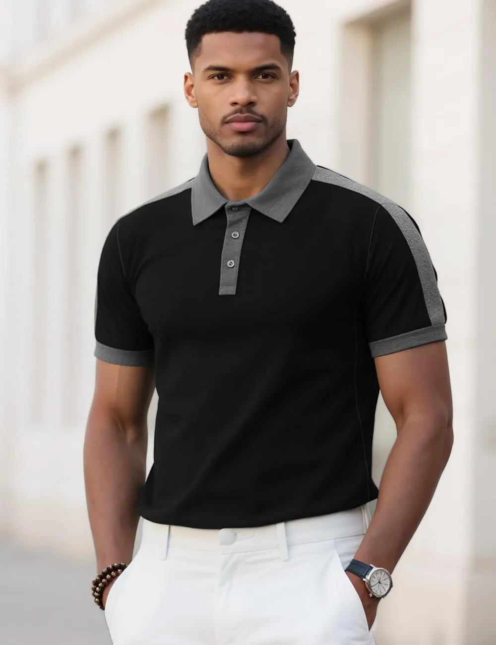 Mens Knit Polo Short Shirts Casual Top Summer Lightweight Workout Tee Shirts with Button