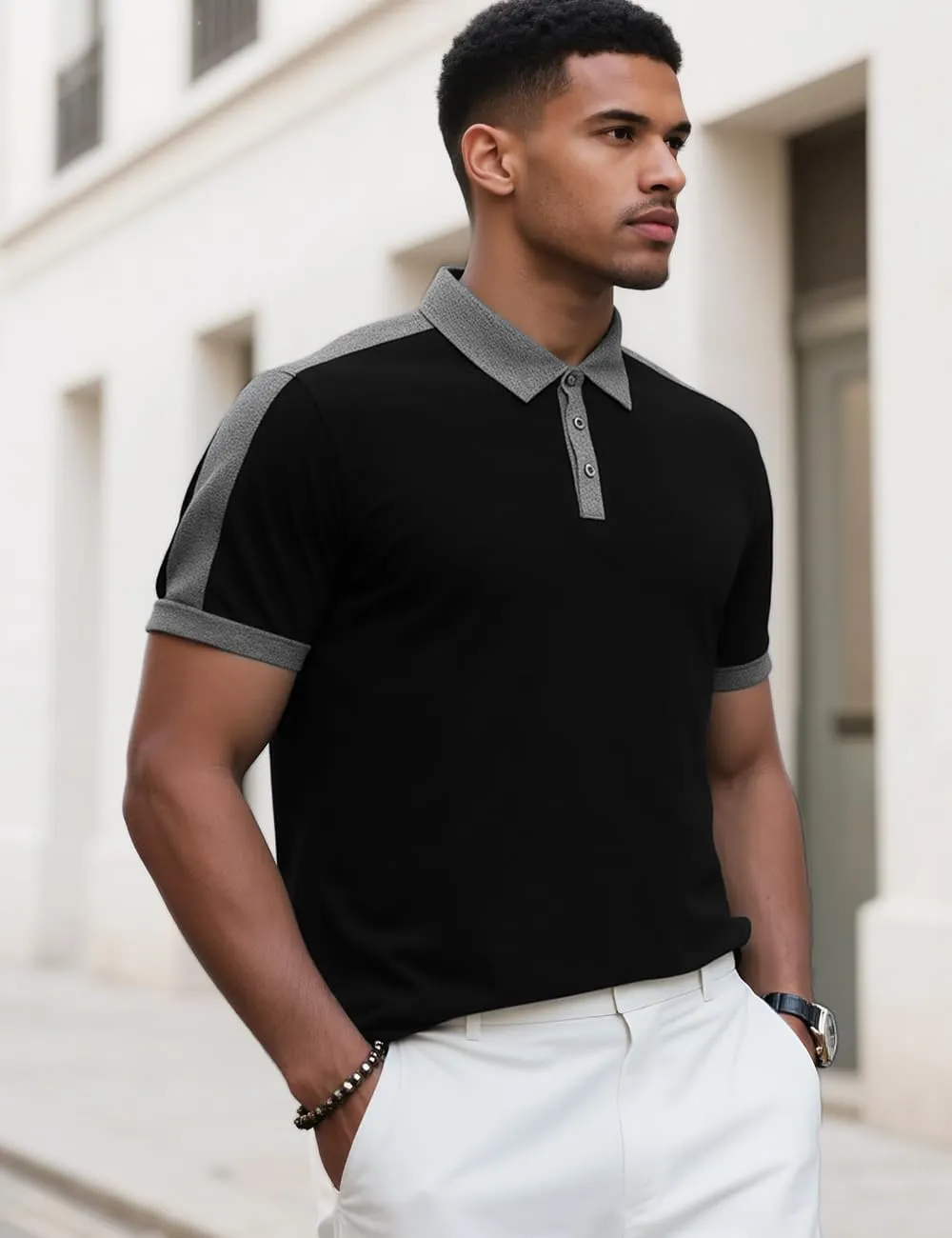 Mens Knit Polo Short Shirts Casual Top Summer Lightweight Workout Tee Shirts with Button