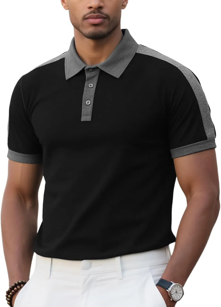 Mens Knit Polo Short Shirts Casual Top Summer Lightweight Workout Tee Shirts with Button