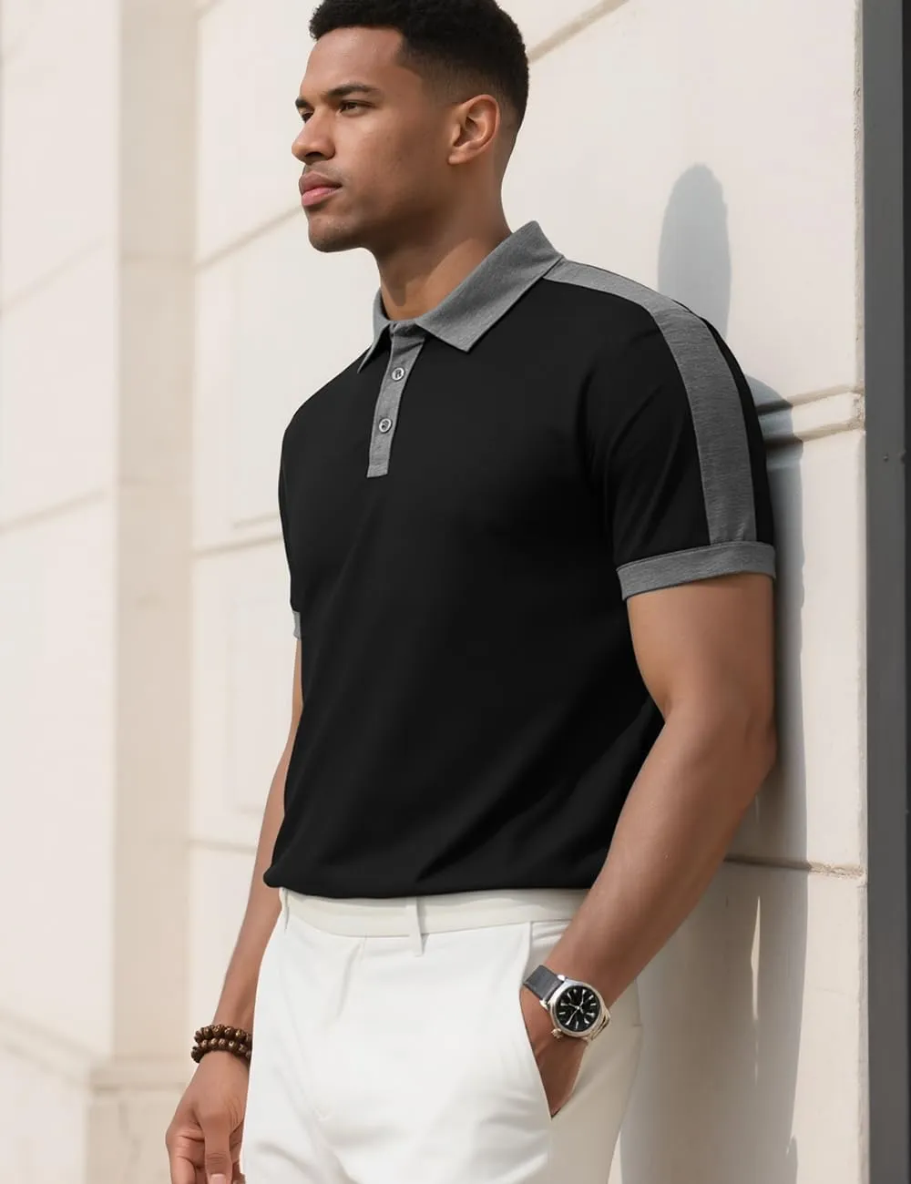 Mens Knit Polo Short Shirts Casual Top Summer Lightweight Workout Tee Shirts with Button