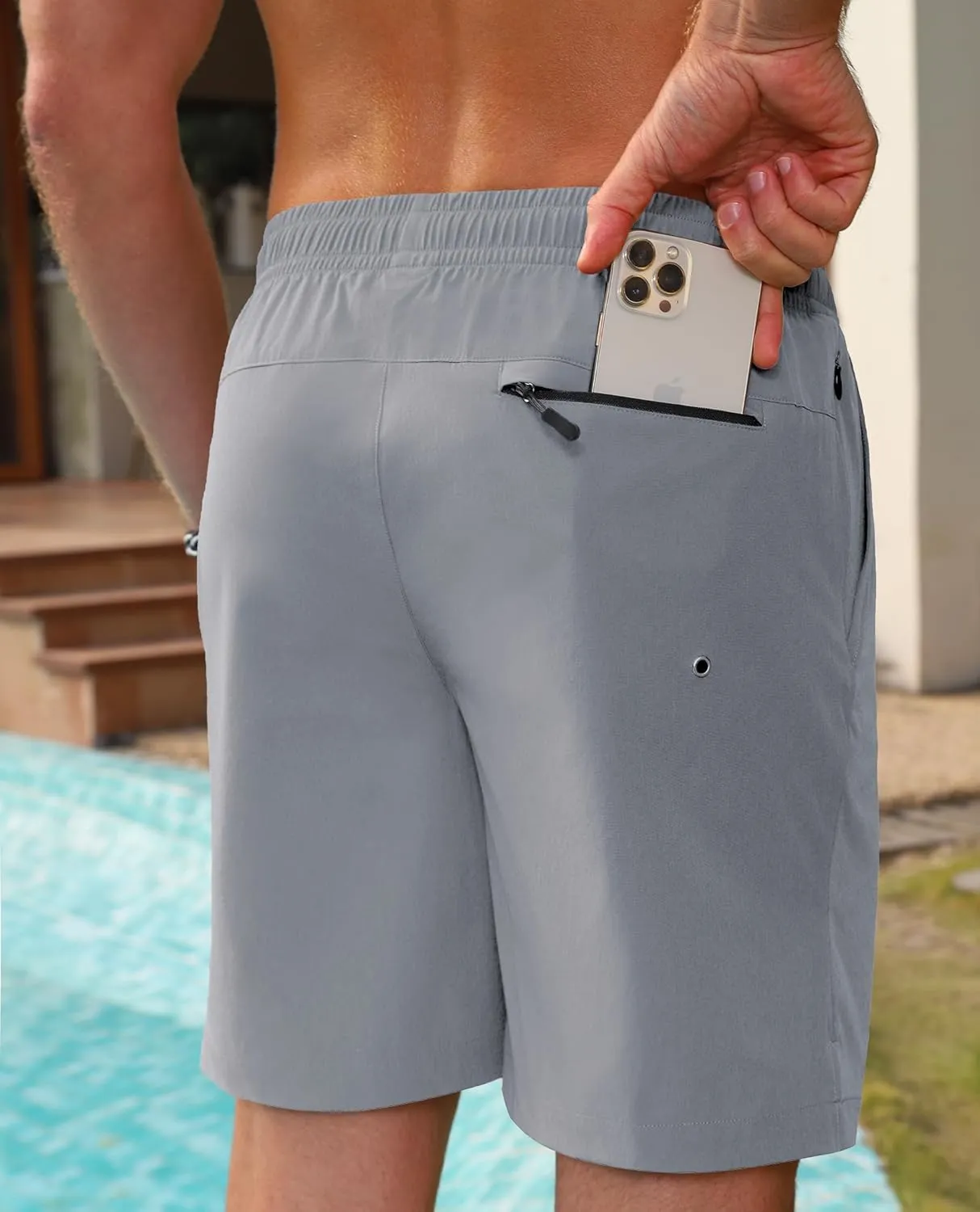 Milin Naco Mens Swim Trunks 7 inch Quick Dry Board Shorts with Zipper Pockets Bathing Suit Men Beach Shorts with Drawstring
