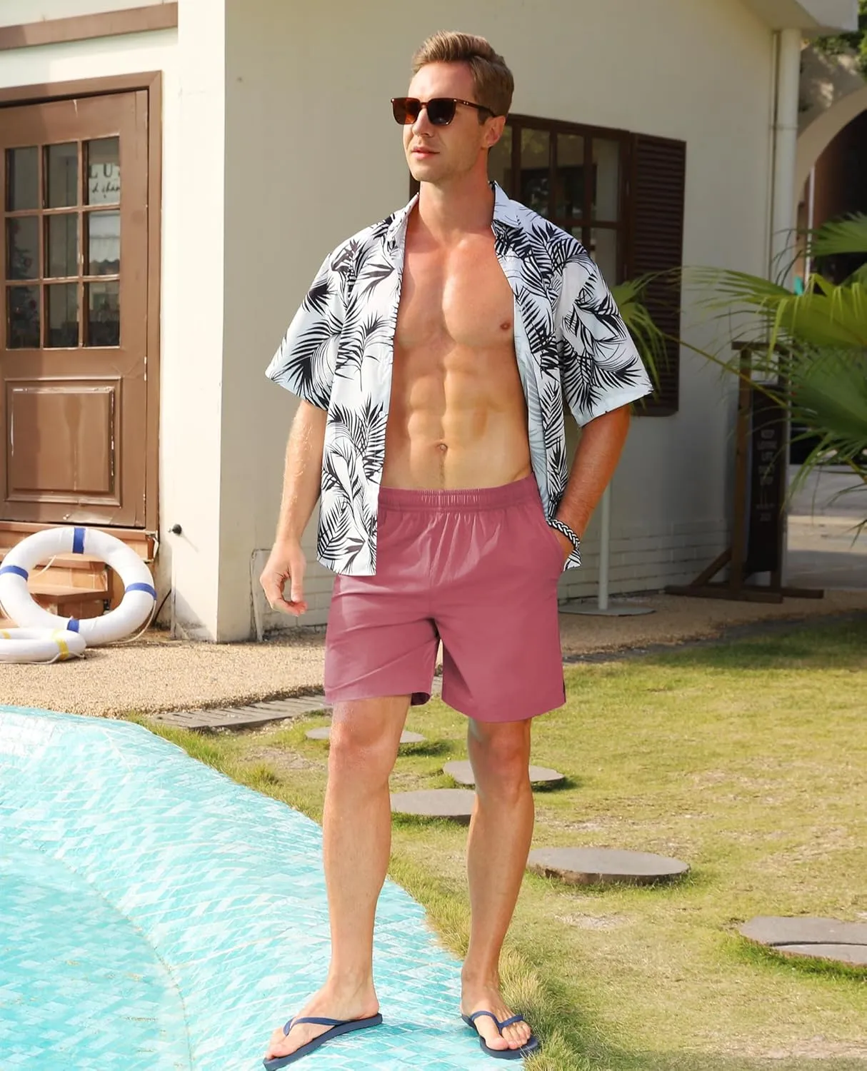 Milin Naco Mens Swim Trunks 7 inch Quick Dry Board Shorts with Zipper Pockets Bathing Suit Men Beach Shorts with Drawstring