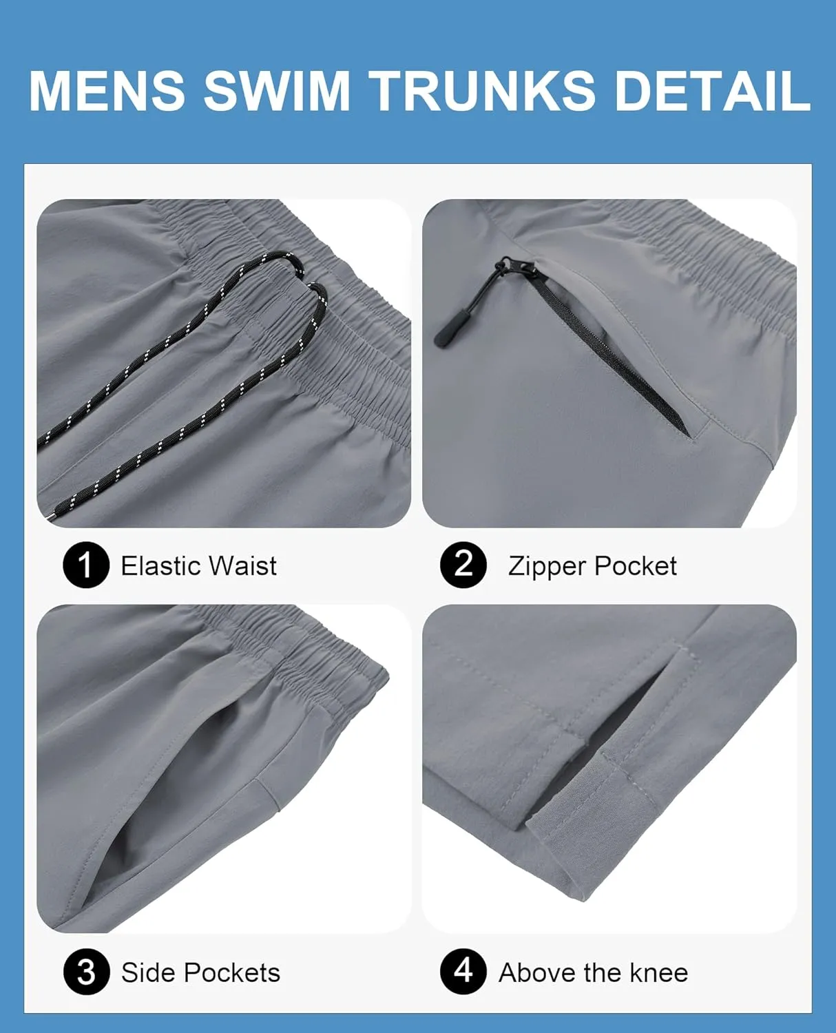 Milin Naco Mens Swim Trunks 7 inch Quick Dry Board Shorts with Zipper Pockets Bathing Suit Men Beach Shorts with Drawstring