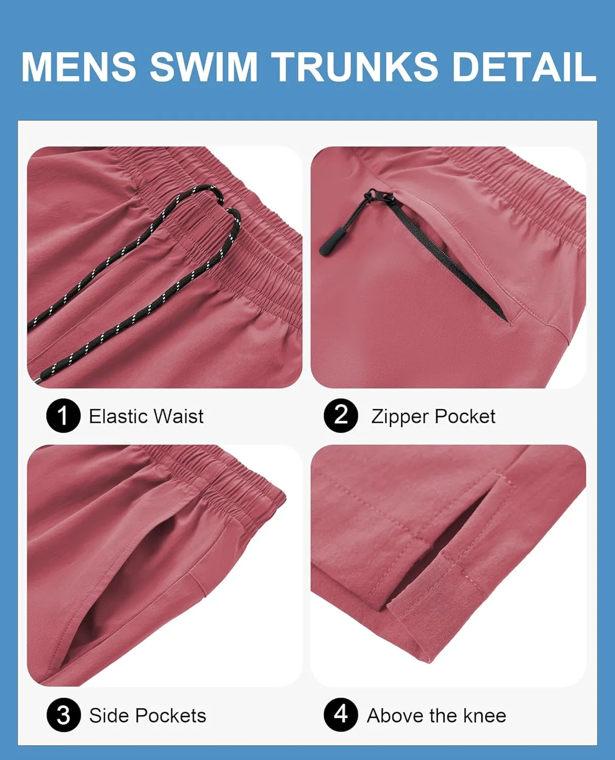 Milin Naco Mens Swim Trunks 7 inch Quick Dry Board Shorts with Zipper Pockets Bathing Suit Men Beach Shorts with Drawstring