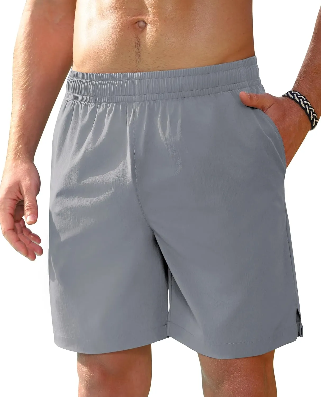 Milin Naco Mens Swim Trunks 7 inch Quick Dry Board Shorts with Zipper Pockets Bathing Suit Men Beach Shorts with Drawstring