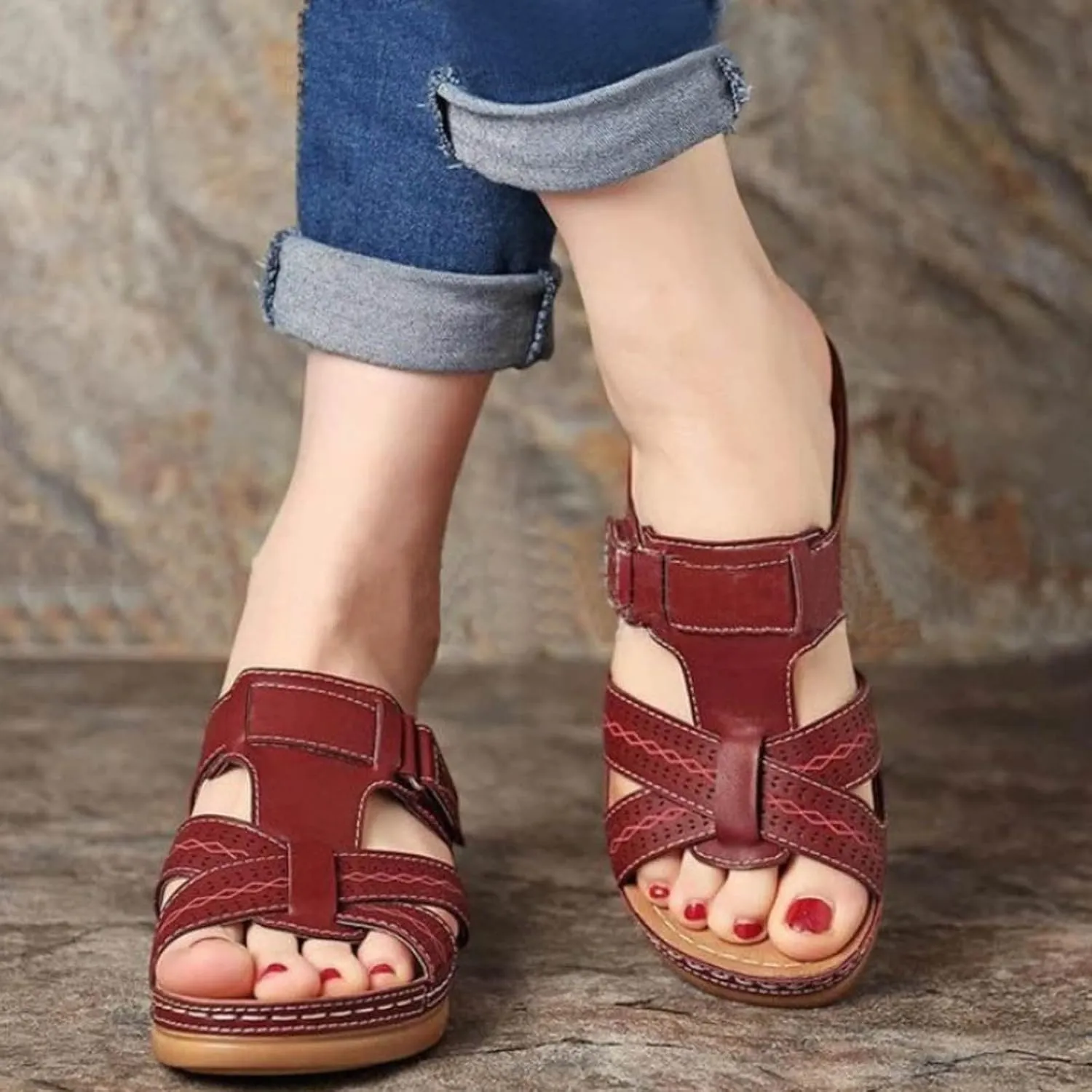 Orthopedic Sandals for Women Arch Support Slide Wedge Sandals Open Toe Slip On Platforms Comfortable Walking Shoes
