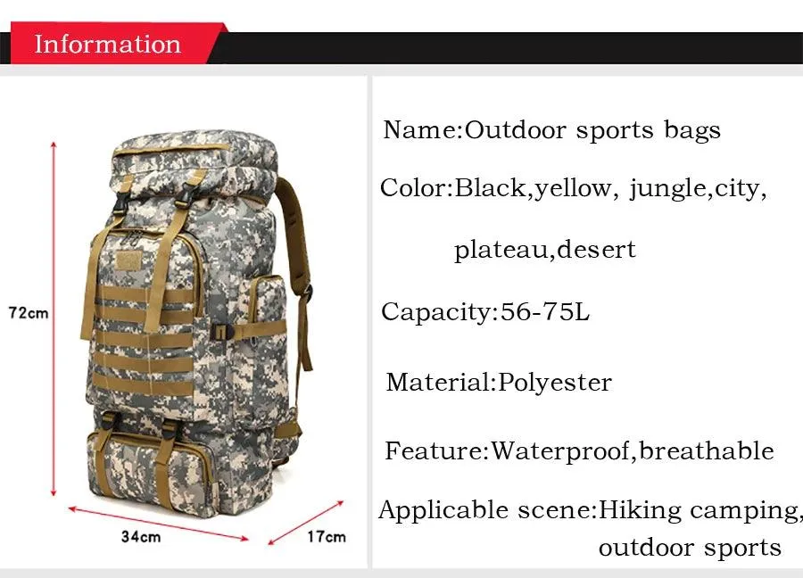 Outdoor 80L Camouflage Backpack – Heavy-Duty Mountaineering & Hiking Rucksack