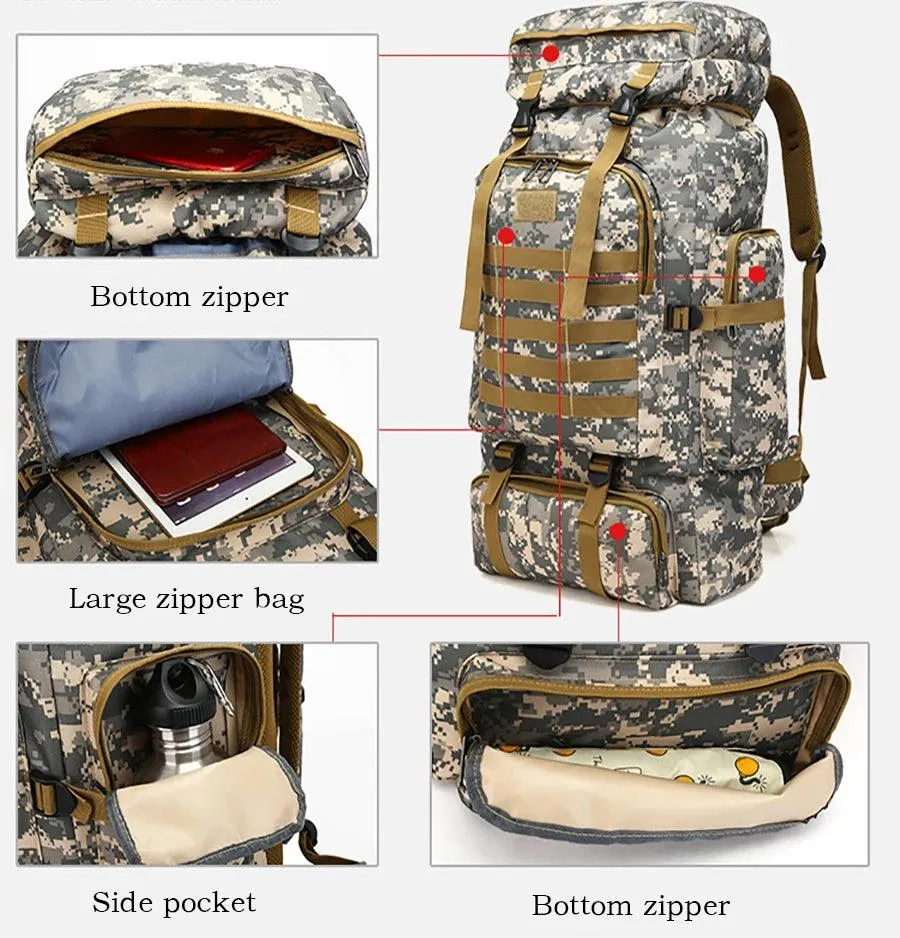 Outdoor 80L Camouflage Backpack – Heavy-Duty Mountaineering & Hiking Rucksack