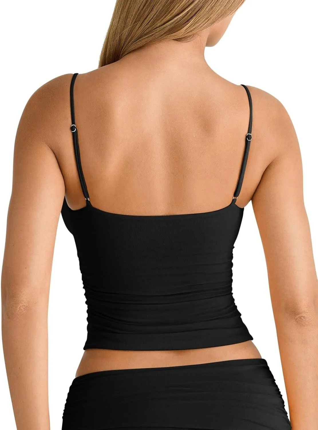 PINKMSTYLE Women's Sexy V Neck Ruched Cami Top Sleeveless Spaghetti Double Layer Fitted Crop Tank Tops