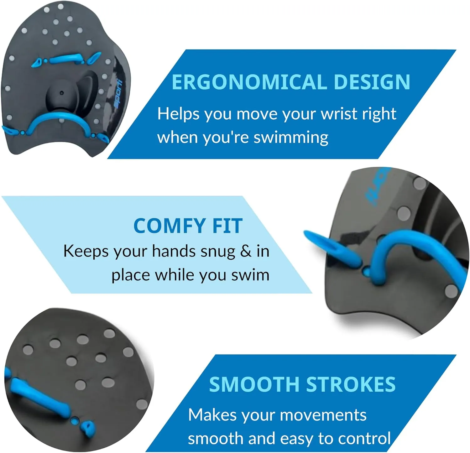  Power Swim Paddles for Lap Swimming - Adjustable Straps - Lap Swimming Gears - Hand Paddles for Adults & Kids