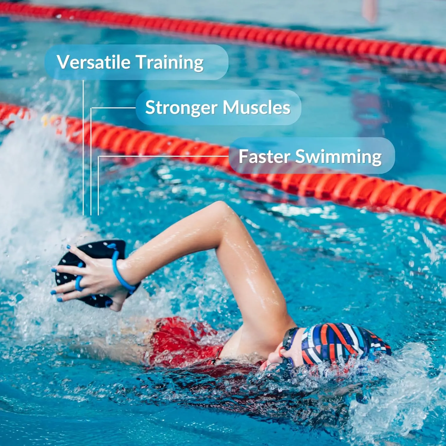  Power Swim Paddles for Lap Swimming - Adjustable Straps - Lap Swimming Gears - Hand Paddles for Adults & Kids