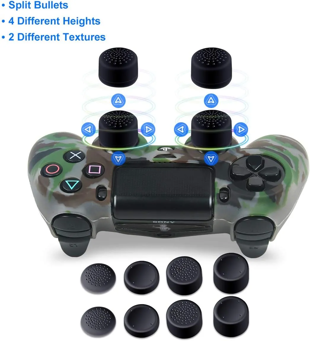 PS4 Controller Covers - Silicone Skin for DualShock 4 - Water Printed Protector Case Set for Sony PS4, PS4 Slim, PS4 Pro - 2 Pack Camo PS4 Accessories- 4 Pairs PS4 Controller Grips - Gray & Green