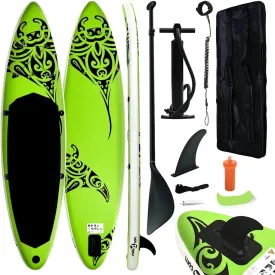 Puncture-Proof Inflatable Stand Up Paddleboard Set for Learning and Recreation, Includes Accessories, Green