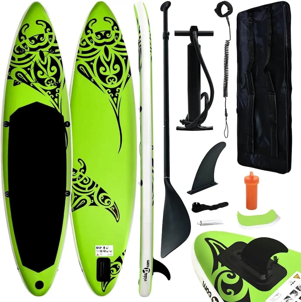 Puncture-Proof Inflatable Stand Up Paddleboard Set for Learning and Recreation, Includes Accessories, Green