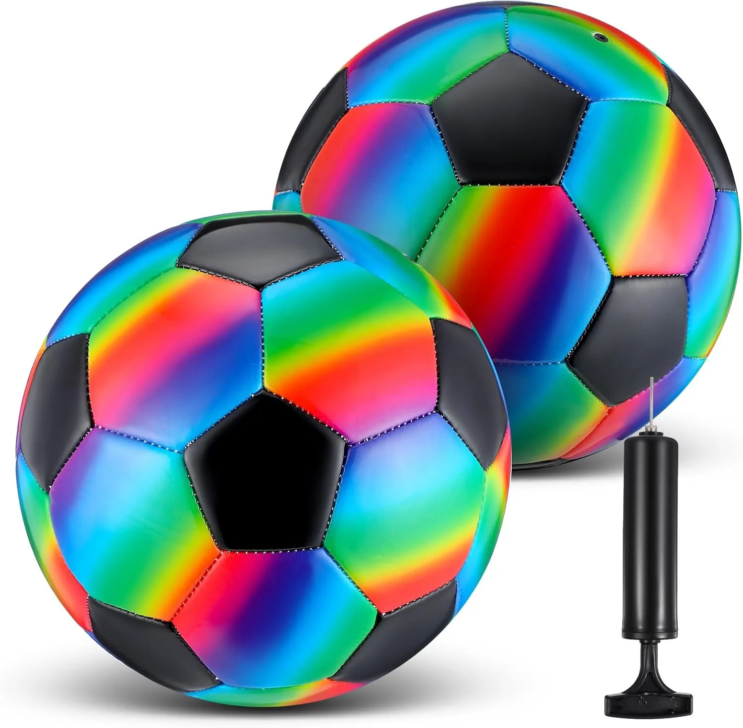 Retisee 2 Pcs Rainbow Soccer Ball with Pump Official Size Indoor Outdoor Soft Inflatable Soccer Sport for Child Teen Adult for Practice Game