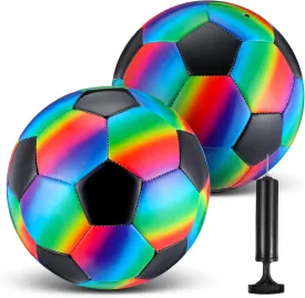 Retisee 2 Pcs Rainbow Soccer Ball with Pump Official Size Indoor Outdoor Soft Inflatable Soccer Sport for Child Teen Adult for Practice Game