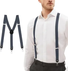 Suspenders for Men & Women, 1 Inch Wide Adjustable Elastic Straps with 3 Swivel Hooks