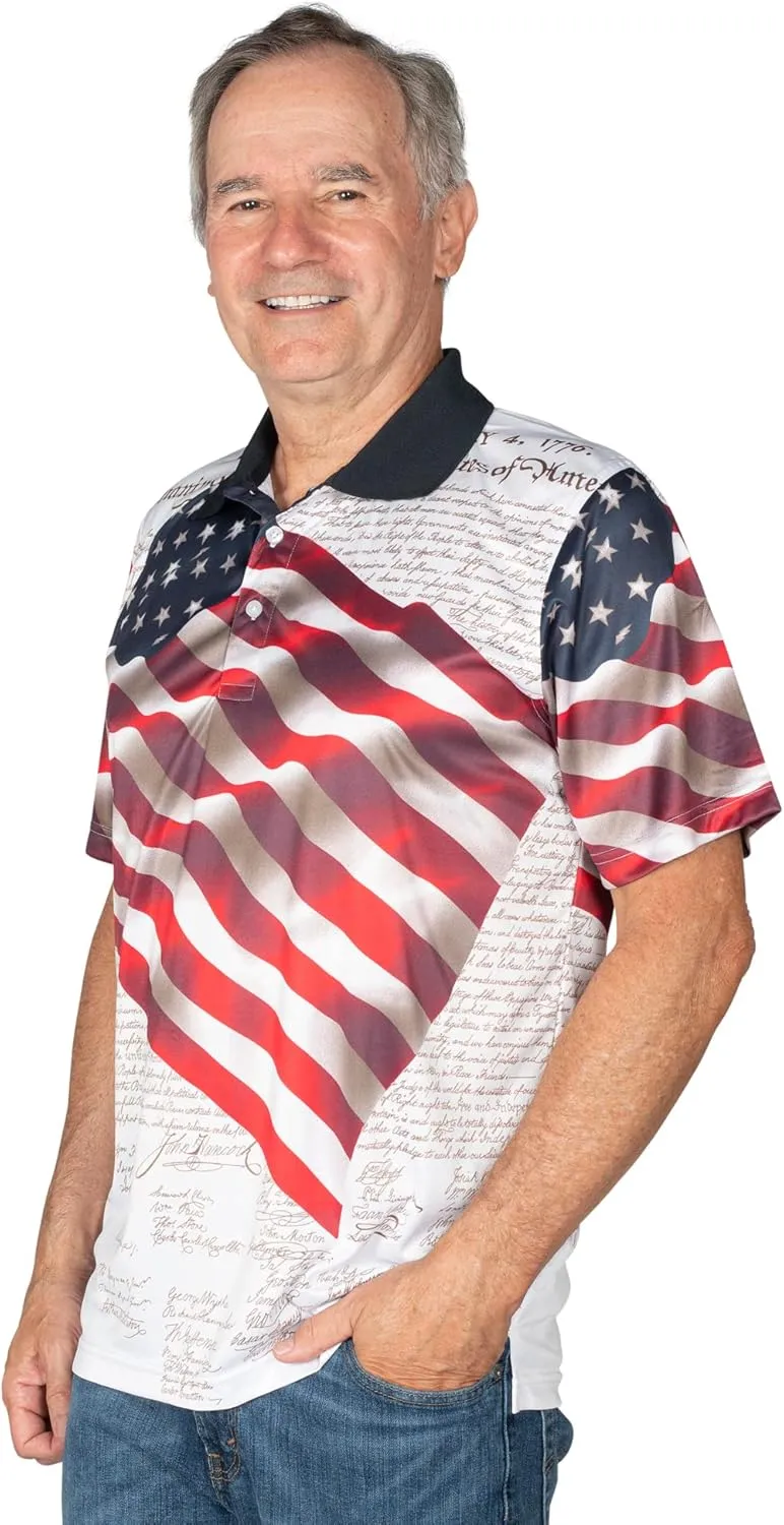 TheFlagshirt Men's Patriotic Performance Golf American Flag Classic Fit Polo Shirt