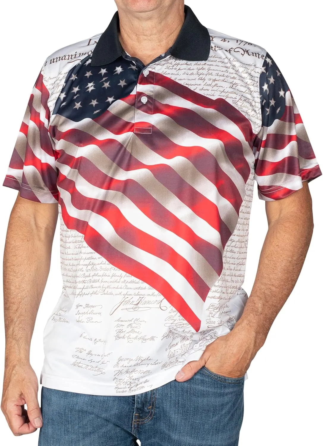TheFlagshirt Men's Patriotic Performance Golf American Flag Classic Fit Polo Shirt
