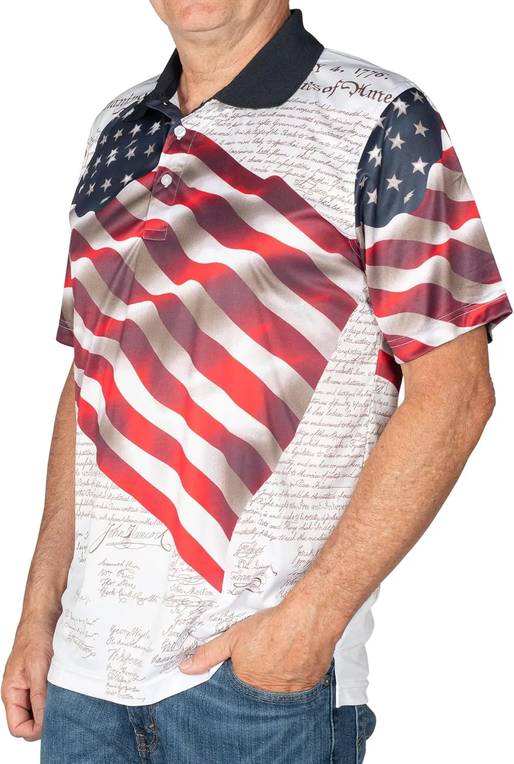 TheFlagshirt Men's Patriotic Performance Golf American Flag Classic Fit Polo Shirt