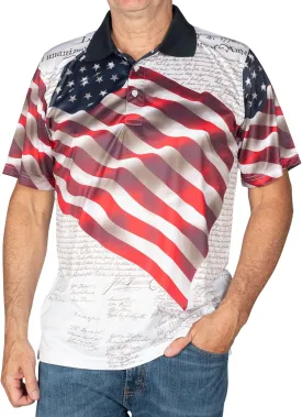 TheFlagshirt Men's Patriotic Performance Golf American Flag Classic Fit Polo Shirt
