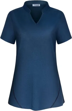 Vldnery Womens Golf Shirt Moisture Wicking V Neck Athletic Loose Yoga Workout Polo Shirt