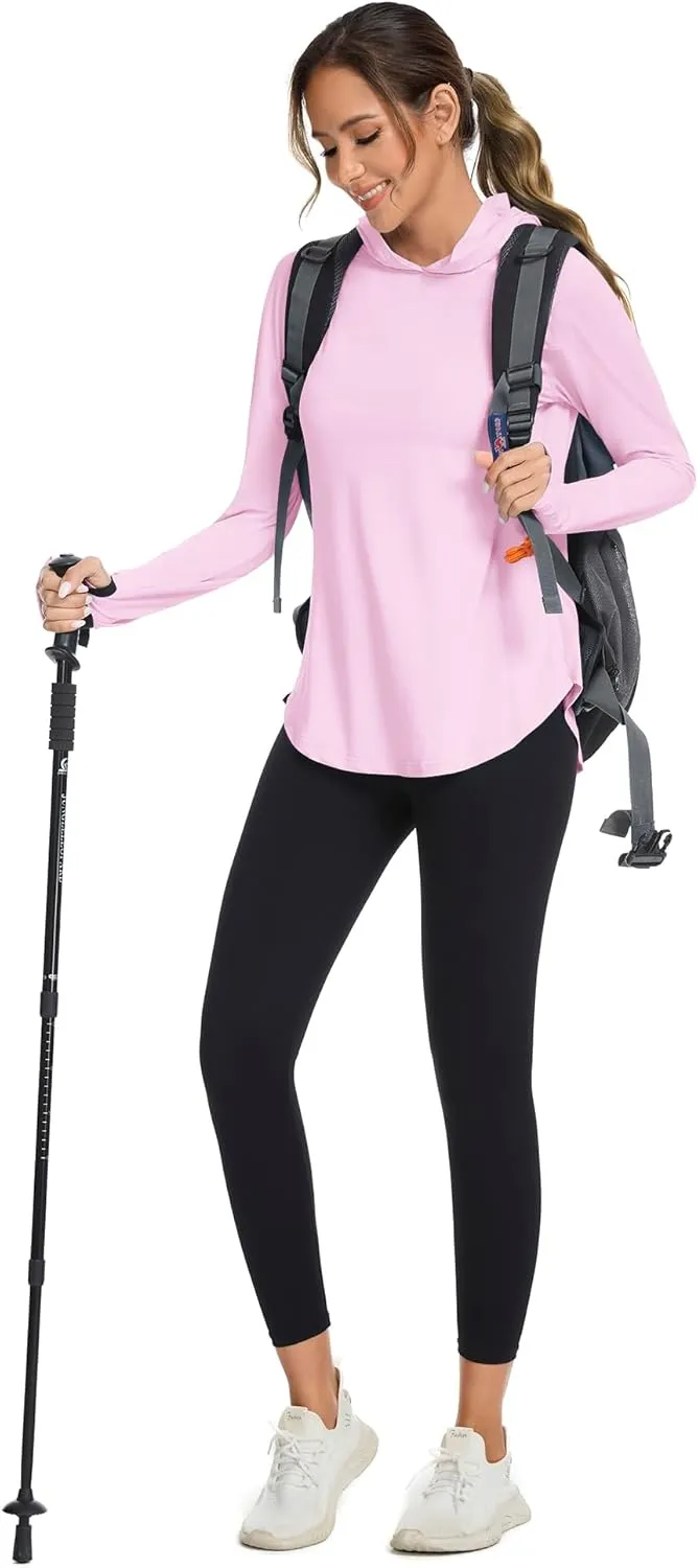 Women UPF50  Long Sleeve Shirts UV Protection Lightweight Sun Hoodie Hiking Workout Tops Quick Dry Outdoor