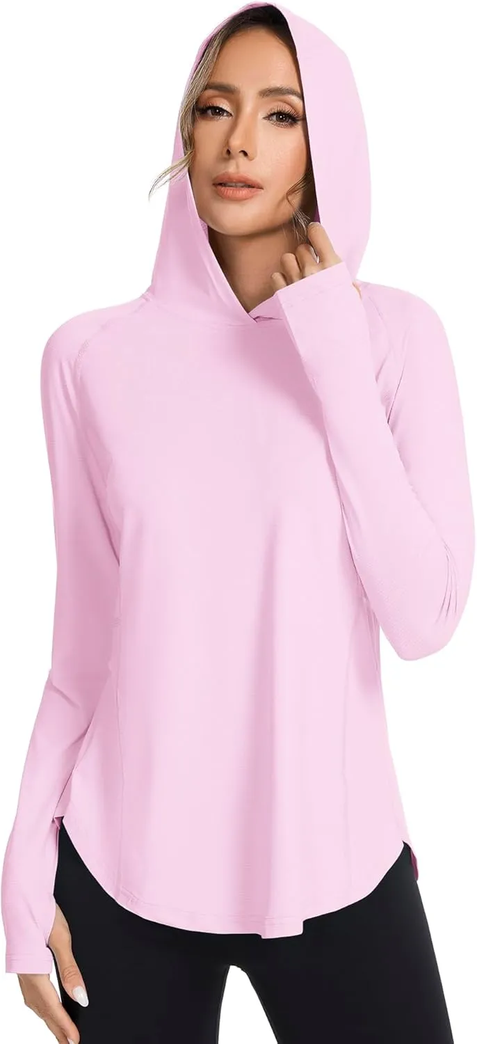 Women UPF50  Long Sleeve Shirts UV Protection Lightweight Sun Hoodie Hiking Workout Tops Quick Dry Outdoor